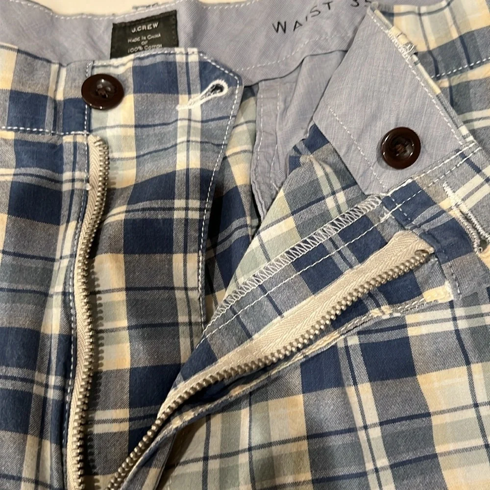 J. Crew Blue & White Plaid Flat Front Cotton Shorts Size 35 Casual Preppy